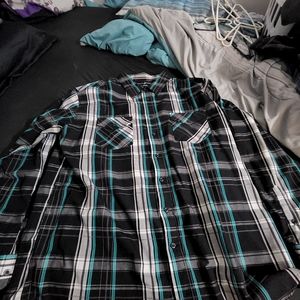 Flannel 3XL Black Turquoise White Grey